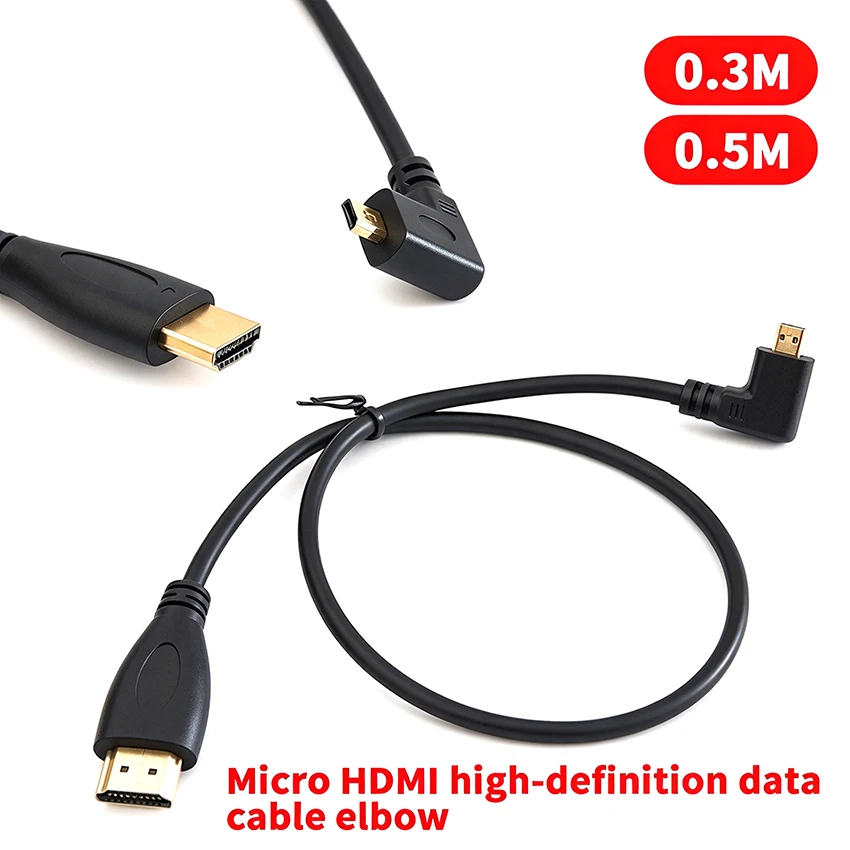 Micro HDMI high-definition data cable Left elbow to hdmi-Cable High Definition Small D-type Cable With 0.3M 0.5M and Shielding