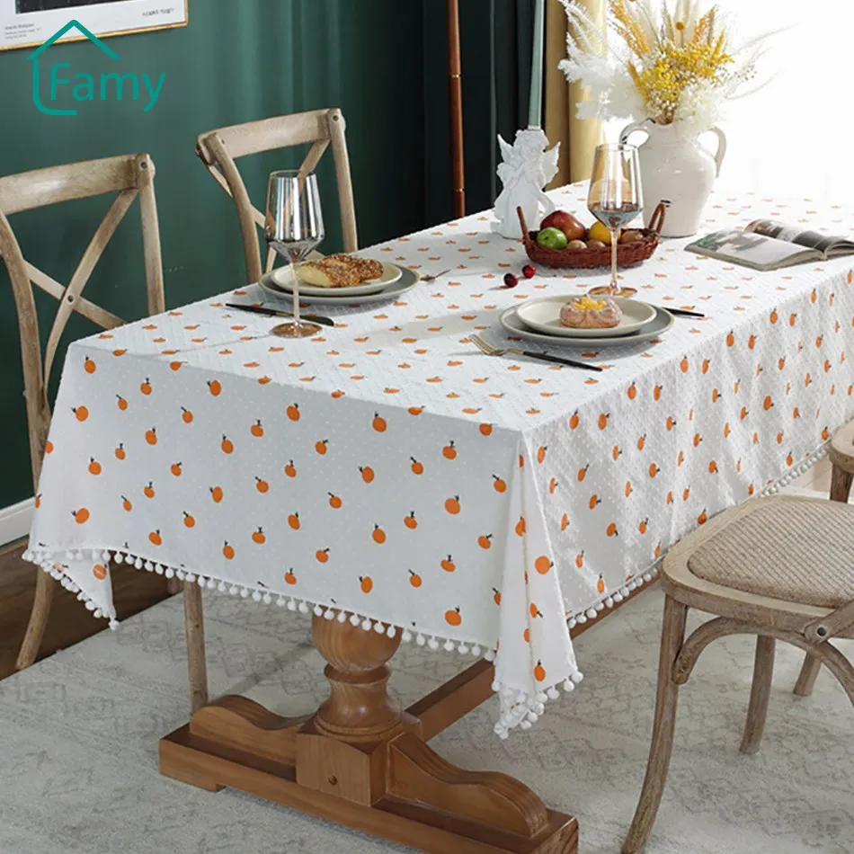 

Tablecloth for Table French Pastoral Cotton Orange Dots Jacquard Rectangular Holiday Party New Year's Tablecloth Cover Mat