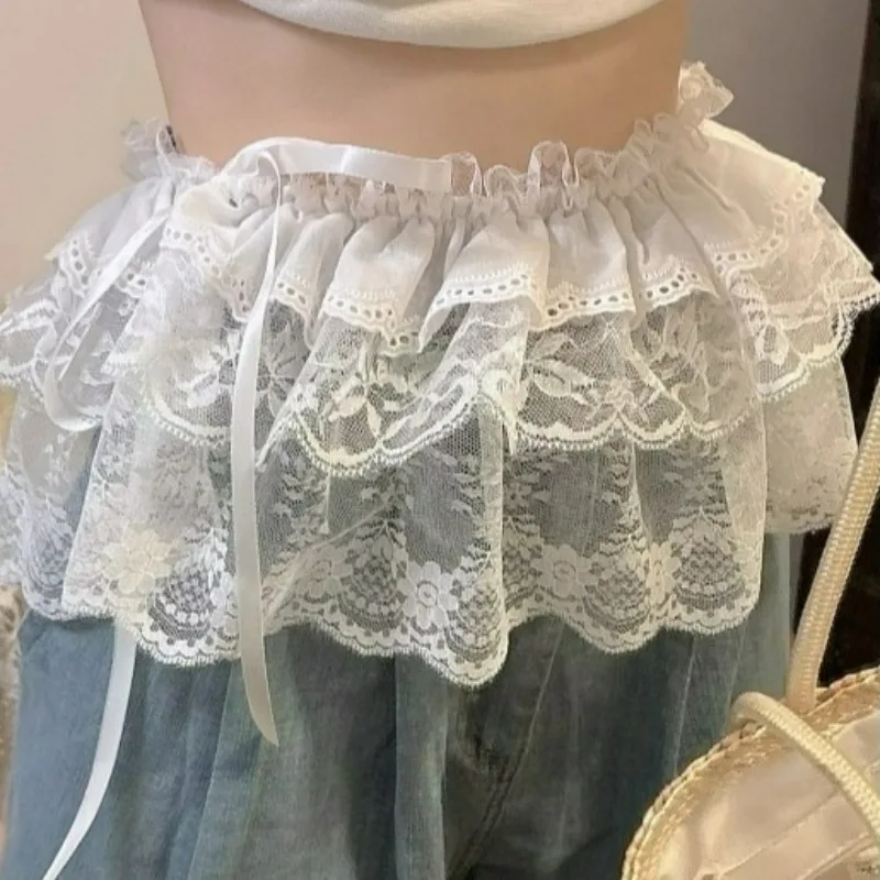 الكورية الباليه نمط 3 الطبقات الدانتيل تقليم تنّورة ملفوفة صغيرة النساء Y2K الشارع الشهير عالية الخصر الدانتيل يصل كعكة تنورة مكدسة ألف خط التنانير