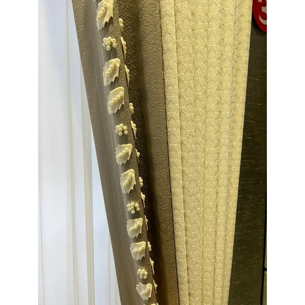 

Новые французские кремовые бежевые современные шторы для спальни, гостиной, столовой, простые листья синели с высокой затенением