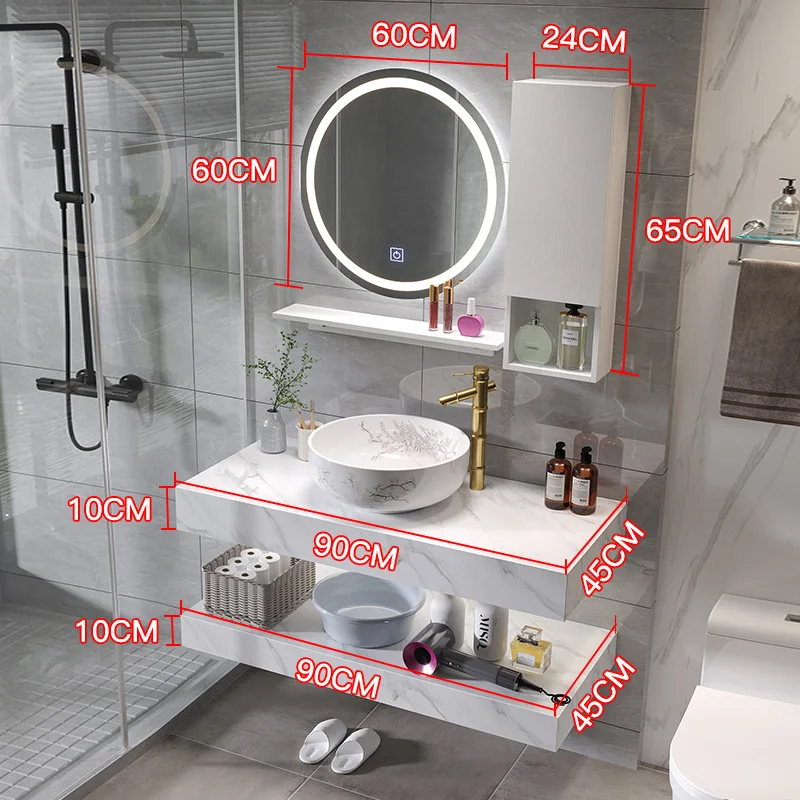 Modern Countertop Bathroom Cabinet Washbasin Rock Slab Bathroom Cabinet Combination Homestay Bathroom Banyo Dolabin Furniture