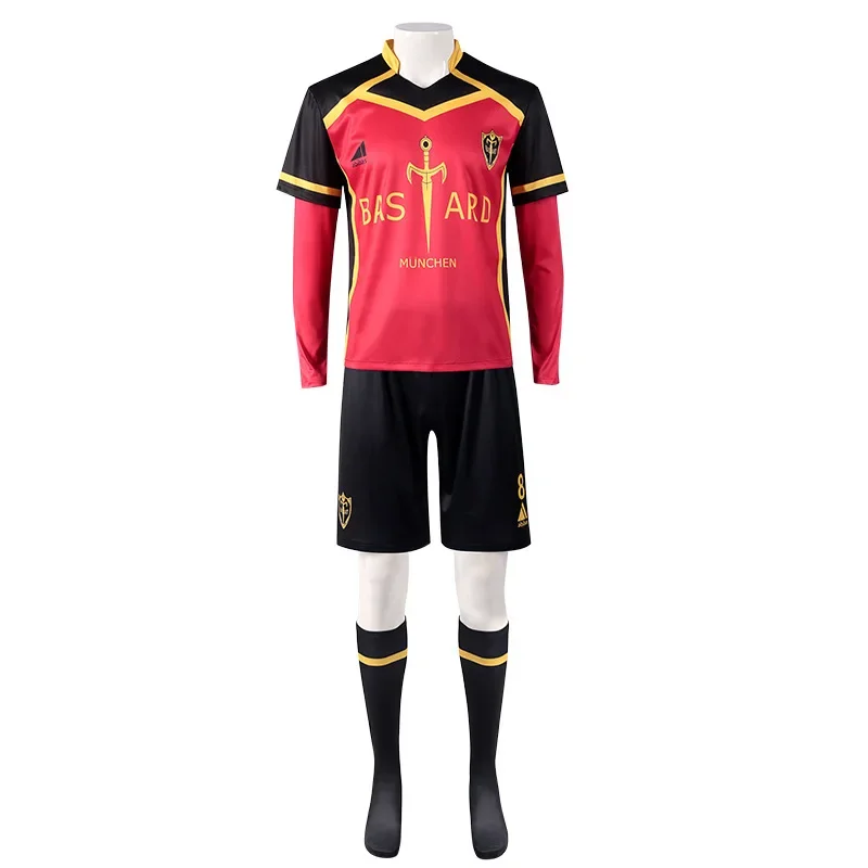 Anime azul bloqueio isagi yoichi cosplay traje camisas vermelhas peruca bastard munchen ness kaiser kurona cosplay camisa de futebol das mulheres dos homens