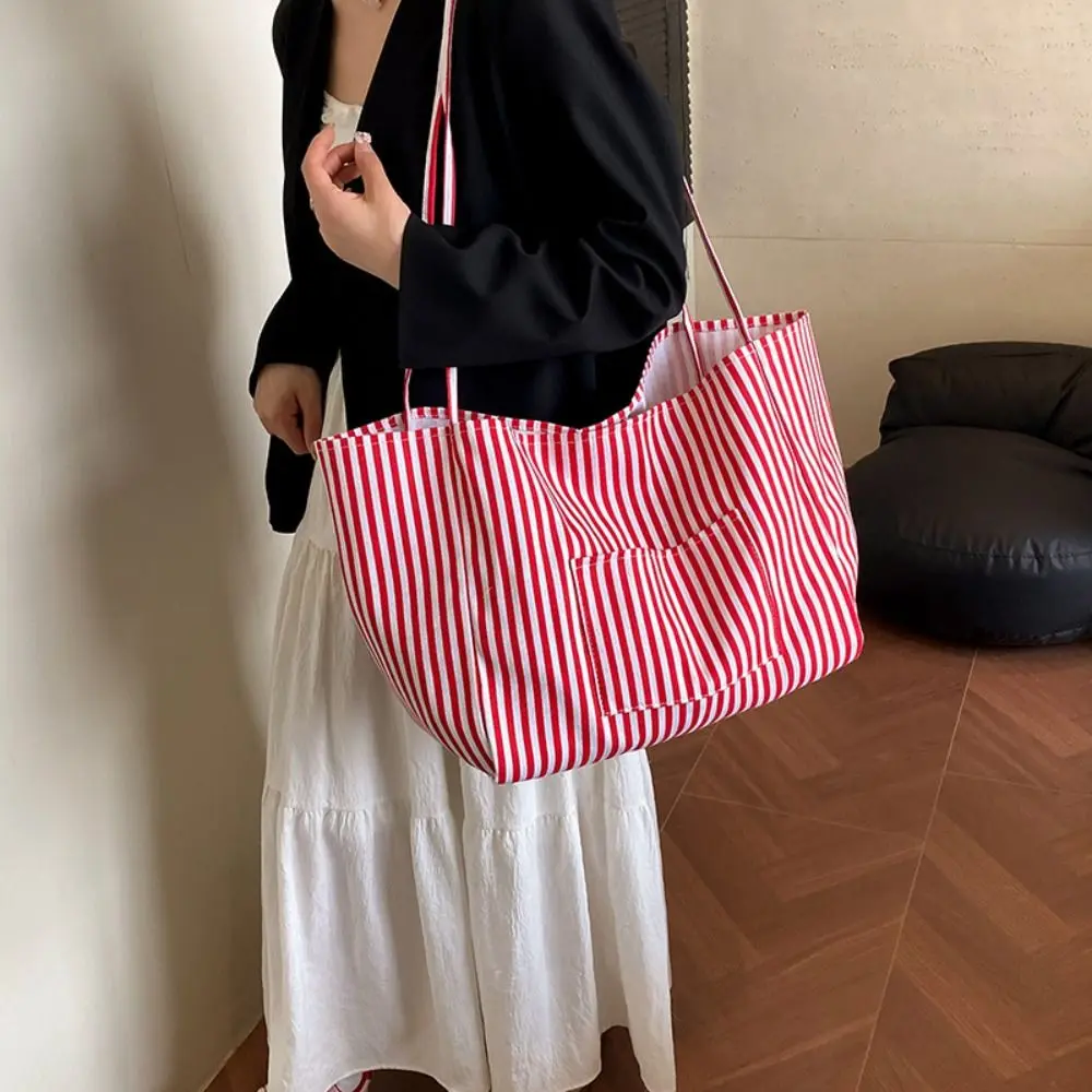 

Новая полосатая сумка на плечо классического дизайна, простые повседневные полосатые сумки-тоут, легкая сумка для покупок большой вместимости, сумка