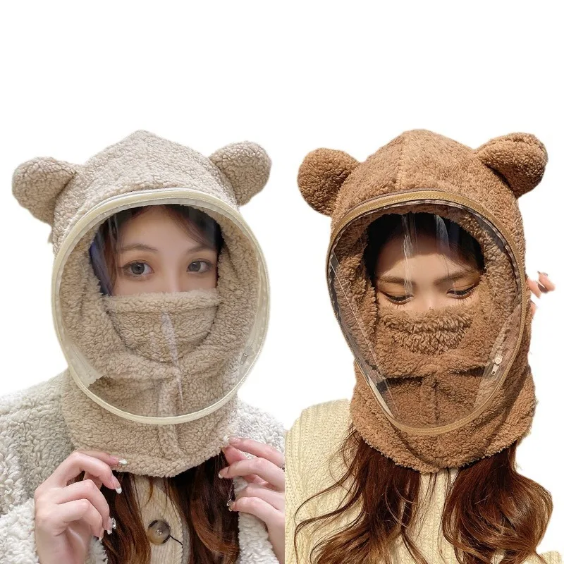 Windproof Full Face Mask Hat Gorros Invierno Hombre Jerseys De Mujer De Invierno Autumn And Winter  Cute Bear Ear Protection Hat