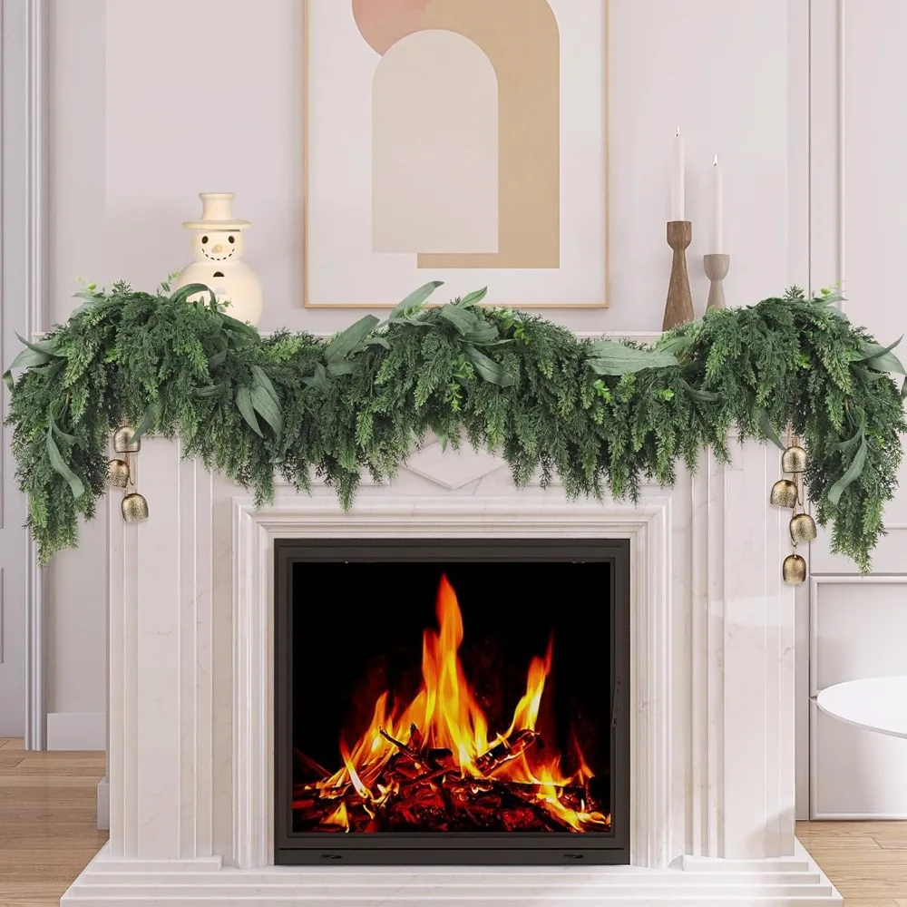 إكليل أرز عيد الميلاد الاصطناعي بطول 6 أقدام: ديكور شتوي واقعي الملمس للروايات والطاولات