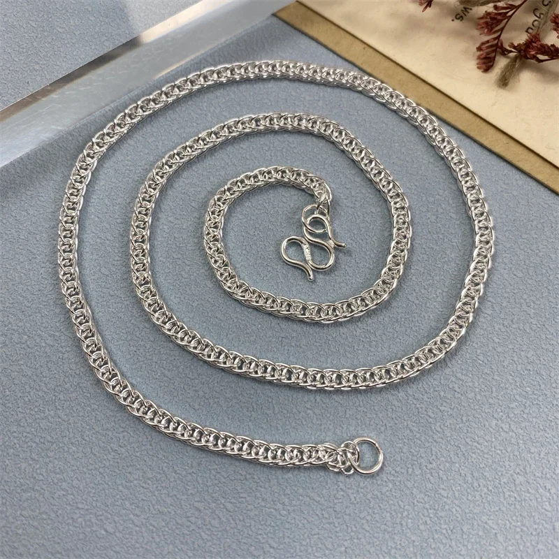 Pure Silver 999 Fine Silver Necklace Women Man 1.5/2.5/3mm/4mm Women Man's Square Hollow Wheat Chain Link