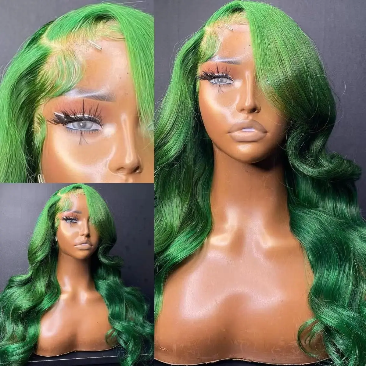 Glueless Green Colored 13x4 HD Lace Frontal Wig Synthetic Heat Resistant Preplucked Hairline Wigs For Women Party Cosplay Use