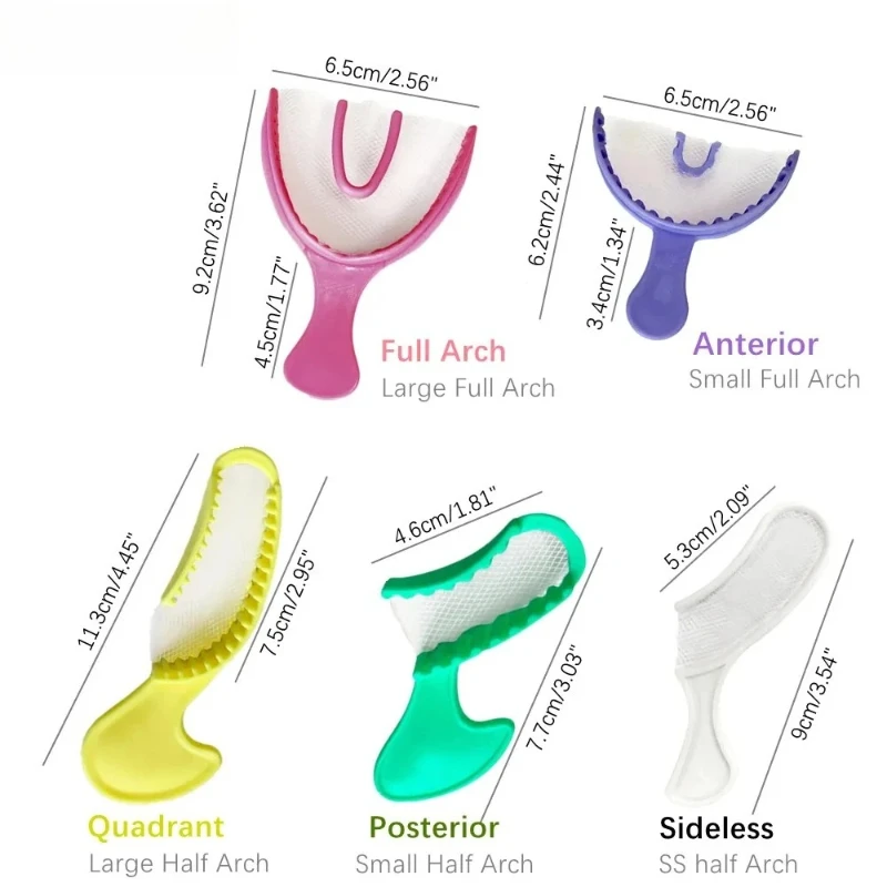 

100/200Pcs Dental Bite Impression Trays Triple Registration Net Denture Tray With Mesh Disposable Plastic Teeth Holder Half Arch