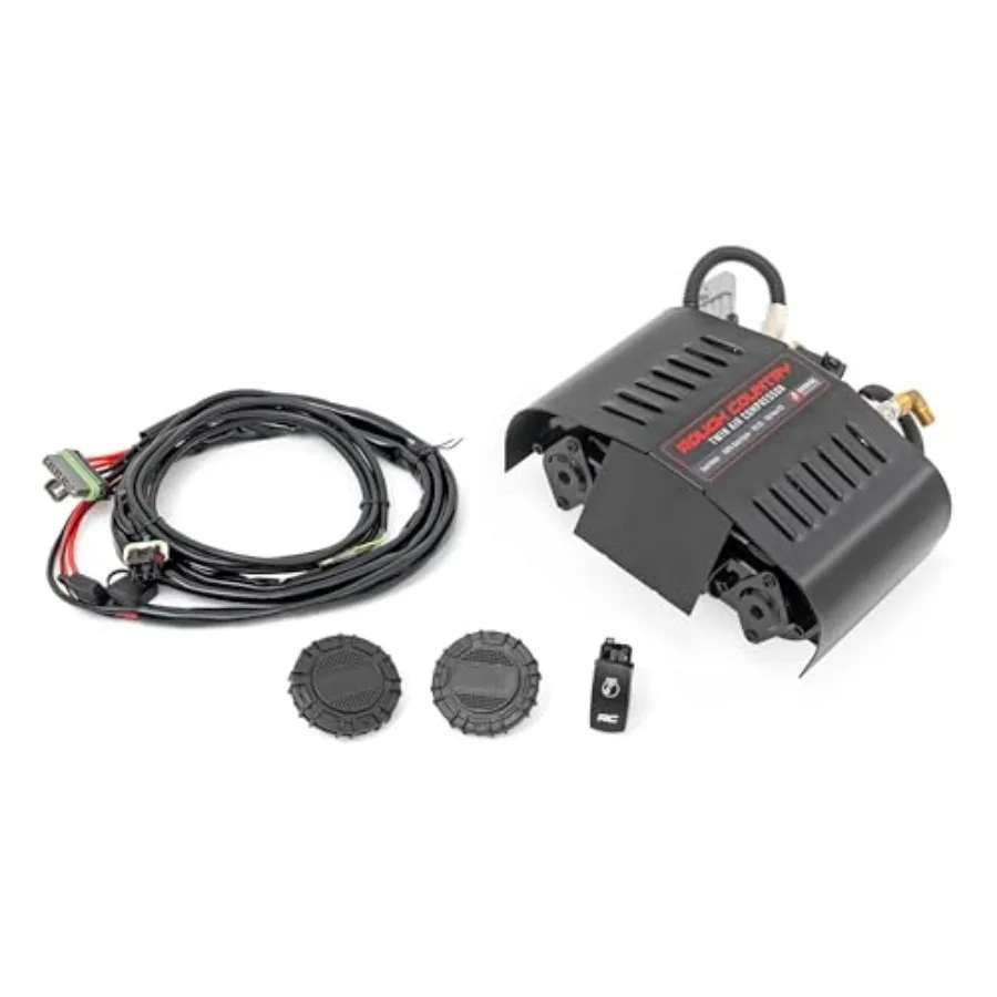 

Portable Twin Air Compressor Kit for automotive use, aluminum alloy body, black color, fast dual-cylinder inflation up to 150PS