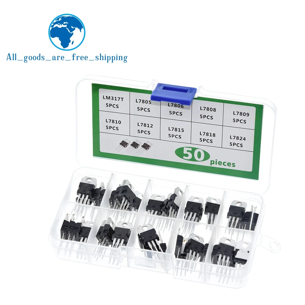 TZT  10value*5pcs 50PCS LM317T L7805 L7806 L7808 L7809 L7810 L7812 L7815 L7818 L7824