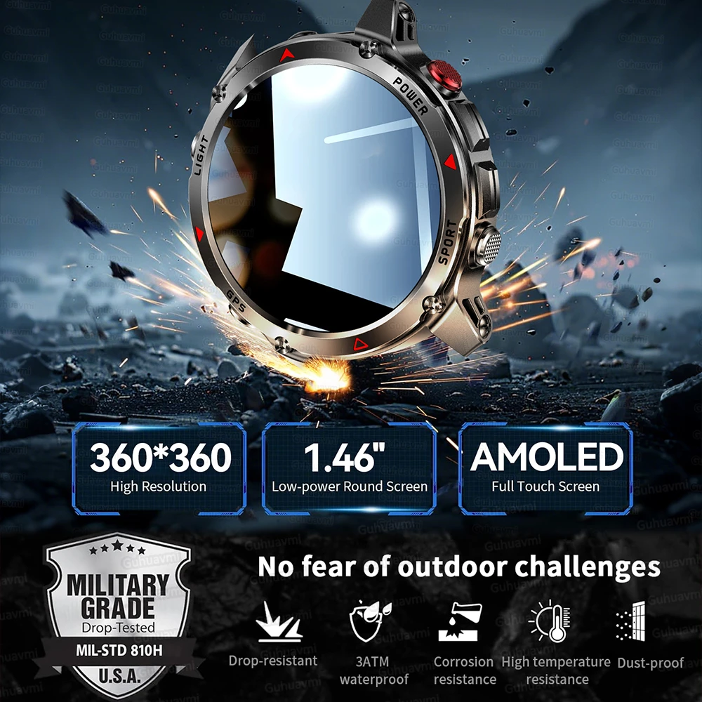 T-REX الترا الرياضة ساعة ذكية الرجال العسكرية في الهواء الطلق لتحديد المواقع SmartWatch 1.46 "AMOLED 3ATM مقاوم للماء البوصلة بلوتوث دعوة ل Xiaomi