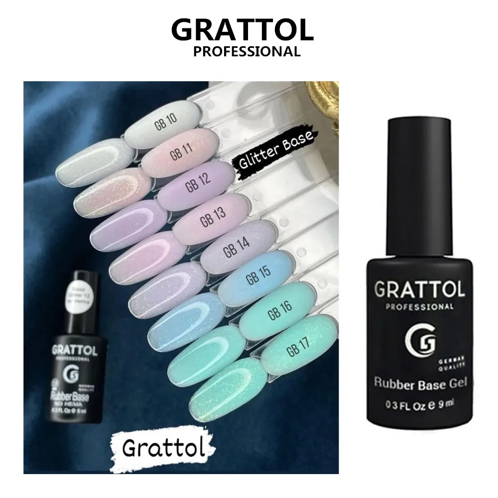 GRATTOL Professional #11 Glitter Light Color Base Gel Nail Polish 9ml Manicure Semi Permanent Soak Off Base