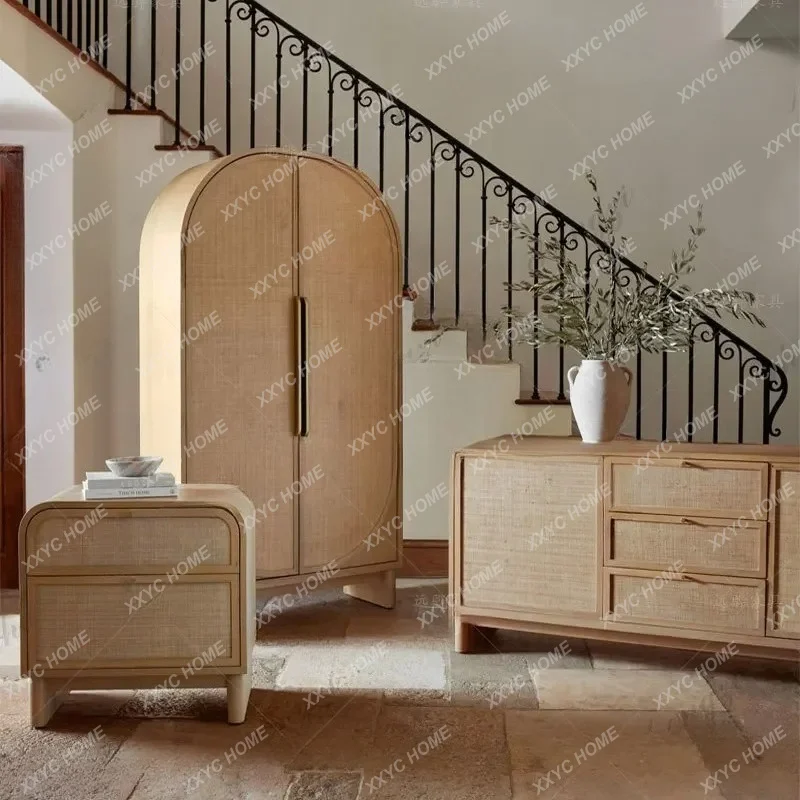 XX light luxury simple bookcase, startling wind rattan bed and breakfast log color double door locker, arched large cab