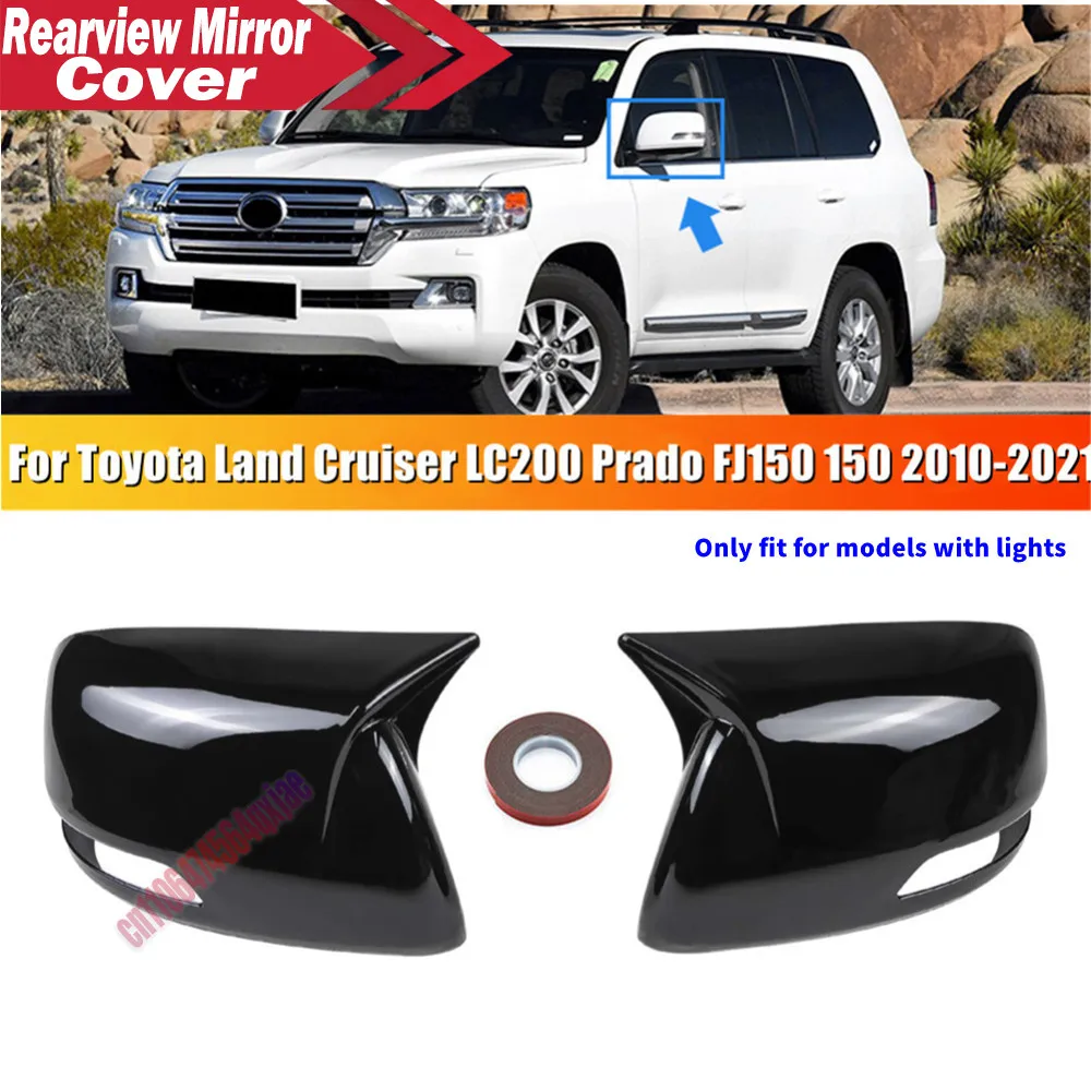 For Toyota Land Cruiser LC200 Prado FJ150 150 2010-2021 ABS Car Side Mirror Cover Wing Cap Exterior Door Trim Adhesive Sticker
