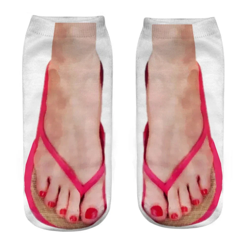 Funny 3D Printed Flip Flop Toe Patterned Short Ankle Socks Unisex Design Couples Gift Dropship