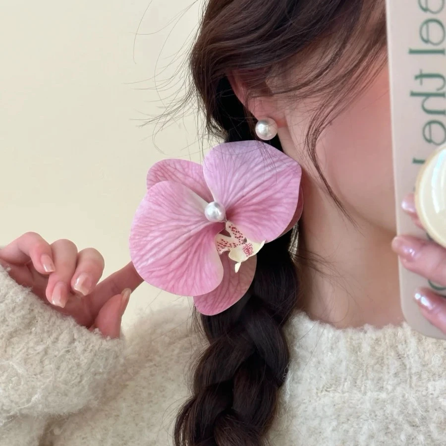 WANZHI 2024 New Phalaenopsis Flower Clasp for Women Large Sweet Flower Headwear Shark Clip Hairpin Fashion Hair Accessories