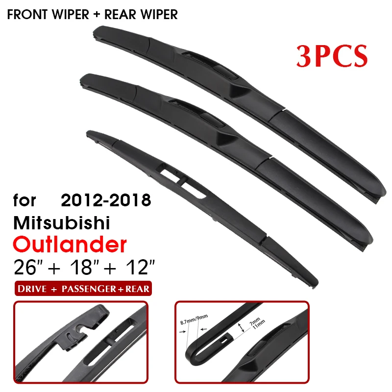 Wiper Front & Rear Wiper Blades Set For Mitsubishi Outlander 2012 2013 2014 2015 2016 2017 2018 Windshield Wiper 26\