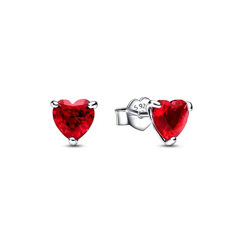 2024 925 Silver Sparkling Red Heart Halo Charm Pendant Fit Pandor Red Heart Bracelet Women Jewelry Diy Valentine's Day Gift