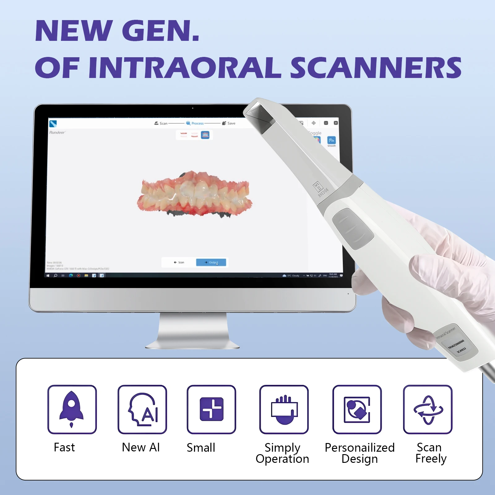Dental Intraoral Scanner 3D Real-time Display with AI Scanning SoftwareOrtho Stimulation Implant Fast Speed Scanner +4 Tips