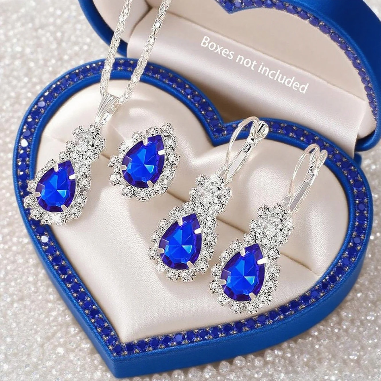 4pc Teardrop Crystal Pendant Necklace Earrings Set