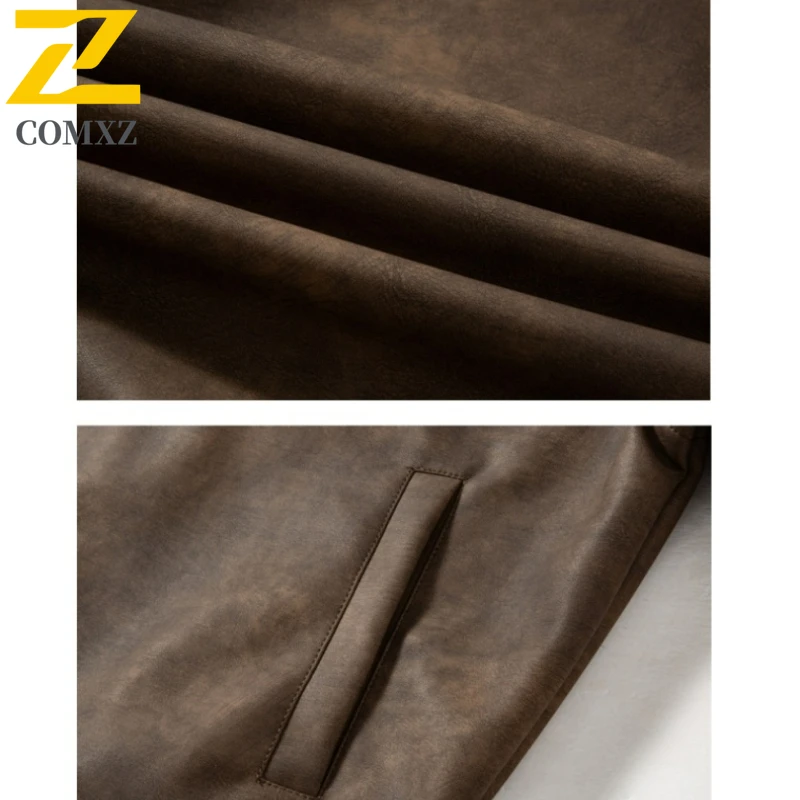 Street Loose Jacket Men Autumn Fashion Retro Solid Color Windproof PU Leather Coat Men's Clothing Casual Loose Motorcycle Jacket