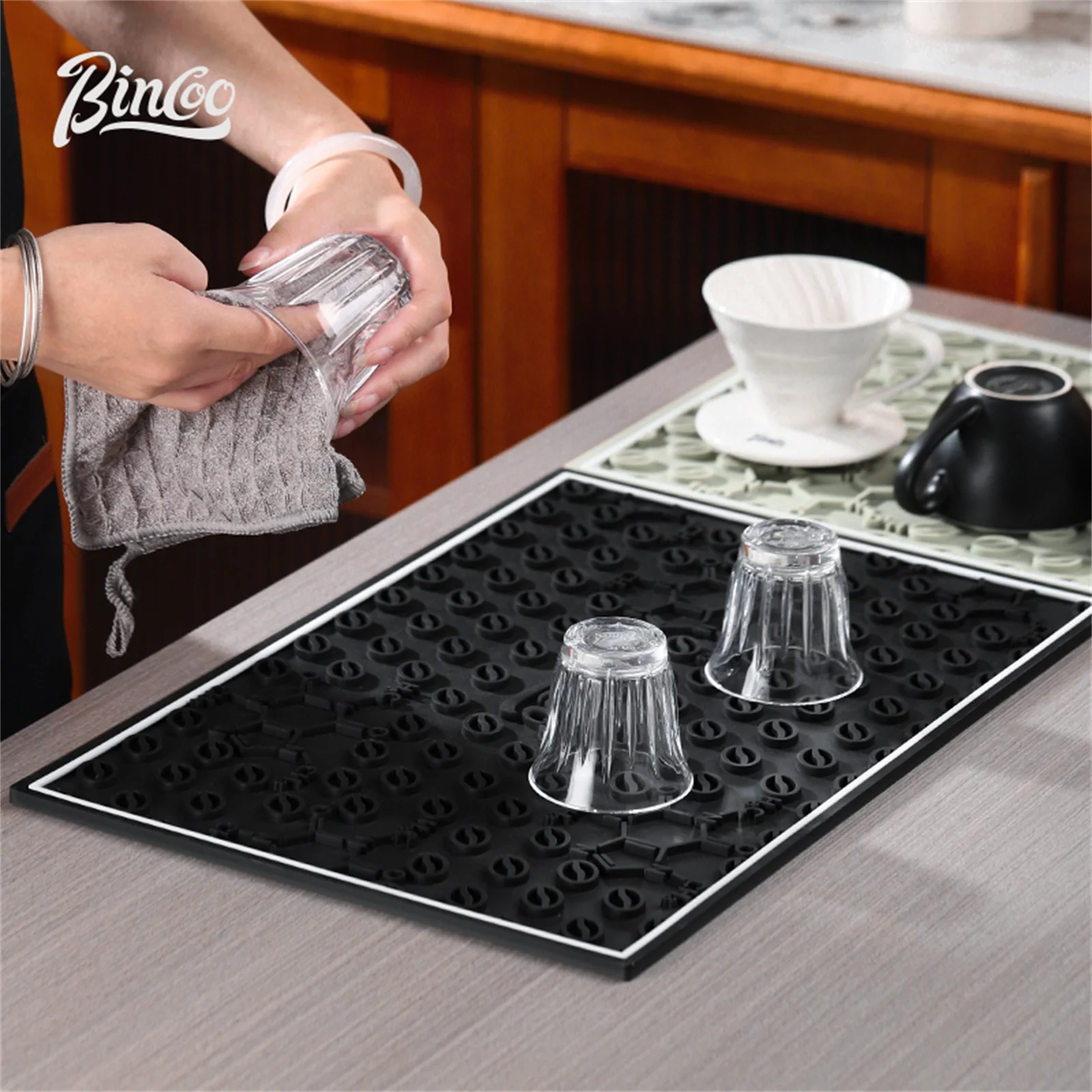 

Bincoo Bar Mat Rubber Antislip PVC Coffee Bar Mats Cup Mat Waterproof Heat Resistant Durable Drain Mat for Home Bar Cafe Barista