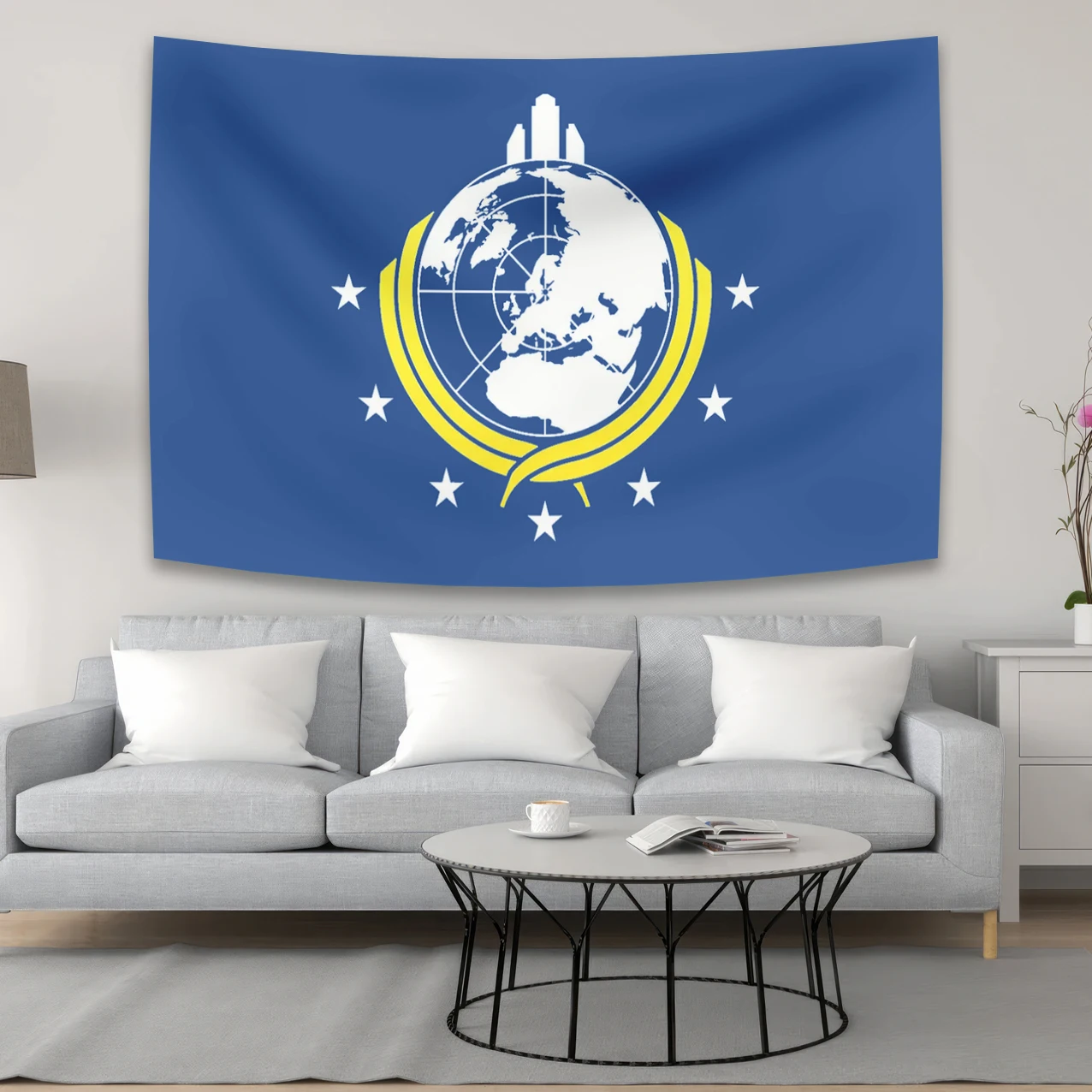 Super Earth Tapestry Wall Hanging Classic Blue Yellow Design With White Stars Banners Room Decor Flags ﻿Wall Tapestries Party