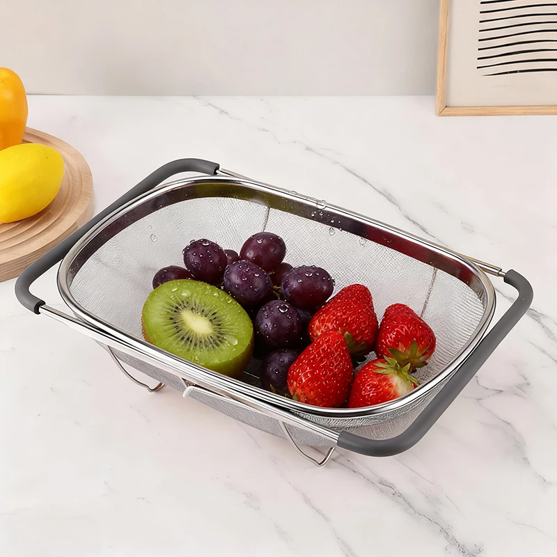 

Stainless steel specialized drain basket Kitchen sink retractable vegetable washing basin Drain rack tableware drain rack