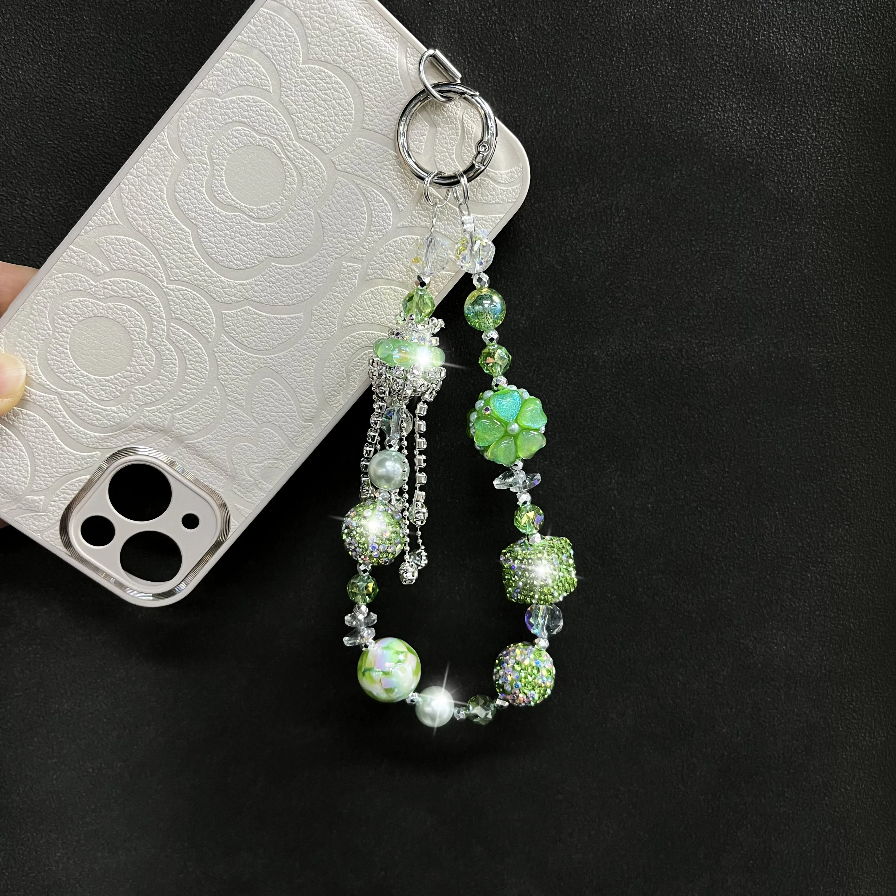 Green luxury crown tassel phone chain phone wristband mobile phone accessories phone charms phone strap gift for her