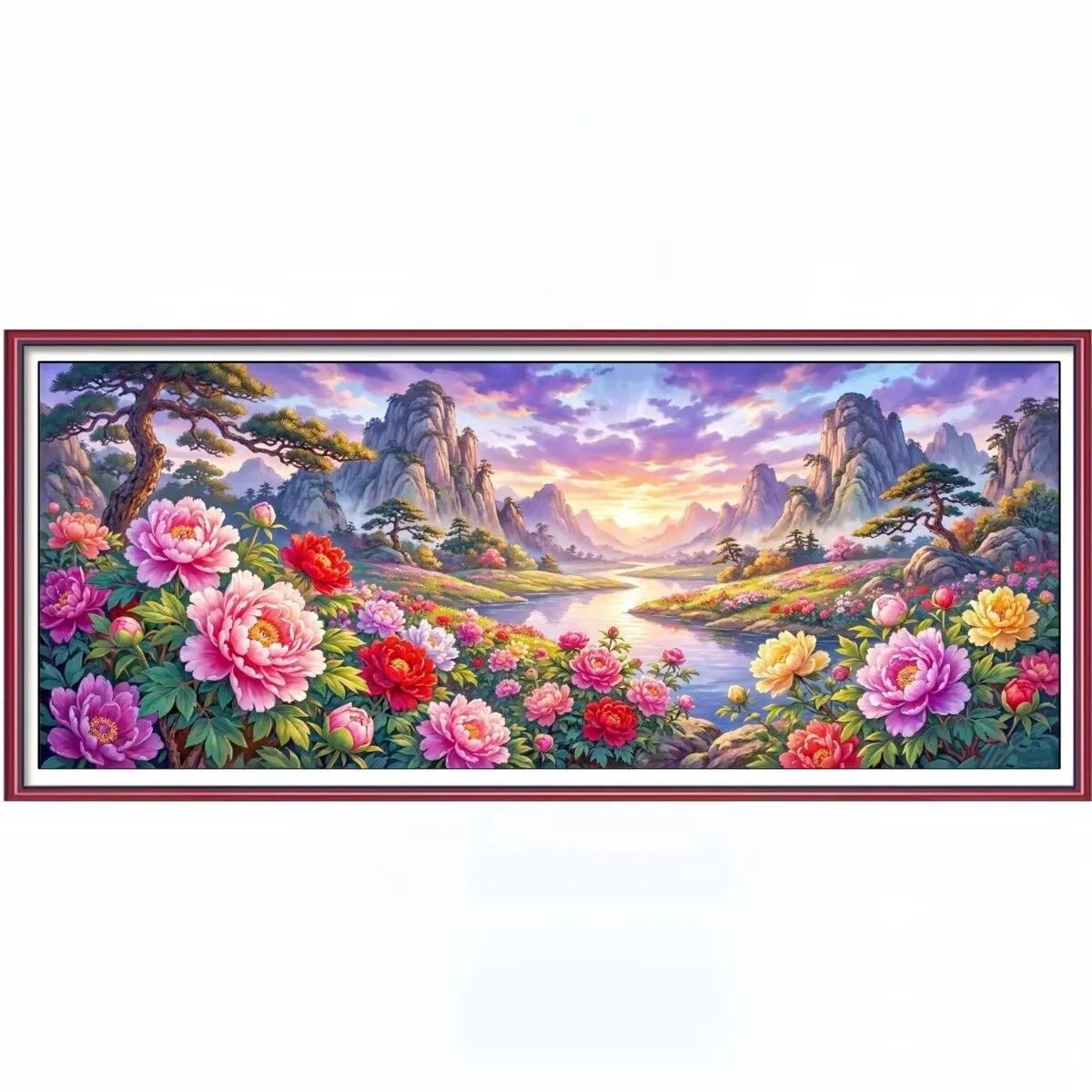 

9ct 180X75CM Flowers Mountains Embroidery DIY Chinese Style Printed Kits Cross Stitch Needlework Set Home Decor Crafts