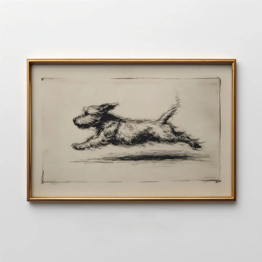 Retro Running Dog Pattern, Antique Terrier Sketch, Running Puppy Art Painting, Home Decoration, Wall Art, a Gift For Dog Lovers.