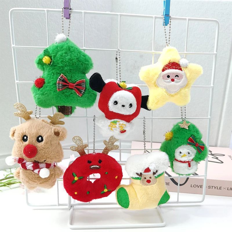 Cute Cartoon Plush Pendant Christmas Tree Snowman Elk Keychain Backpack Charm Party Decoration Children's Toy Gift