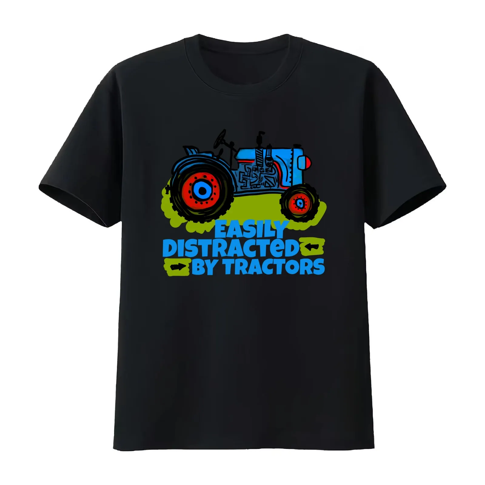 Easily Distracted By Tractors funny farmers T-Shirt Summer Casual Cotton Tee Oversized Streetwear Tops Vintage Graphic Print