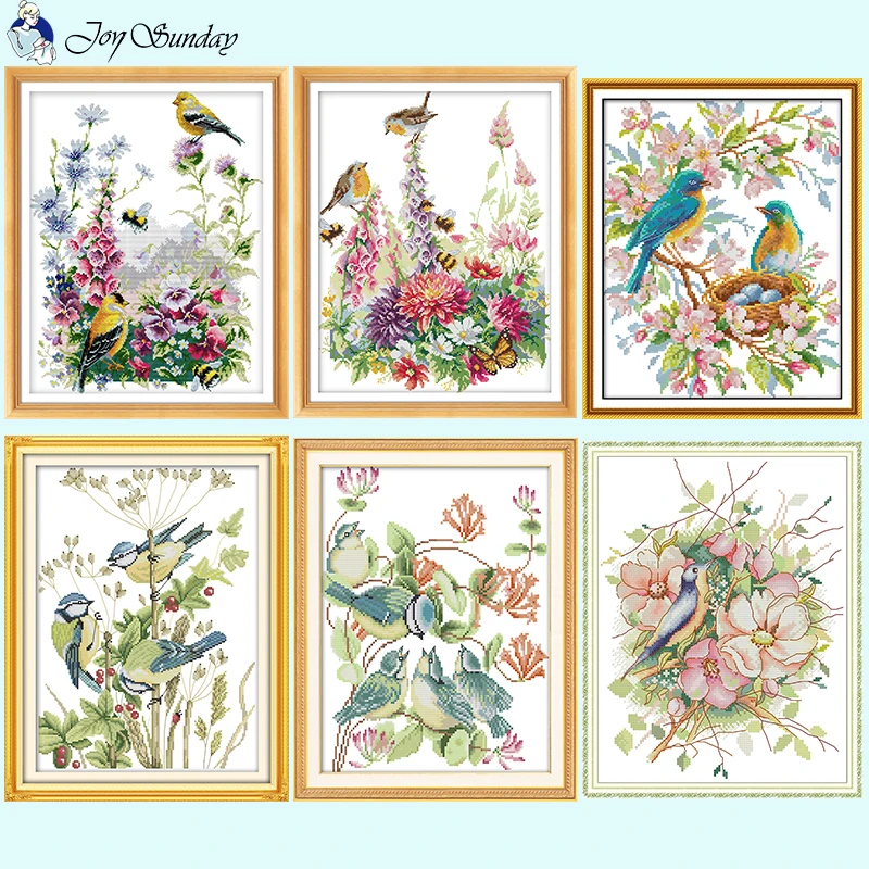 Birds and Flowers Pattern Series Cross Stitch 14ct 16ct 11ct Count Stamped Fabric Needlework Kit DIY Embroidery Home Decor Gifts