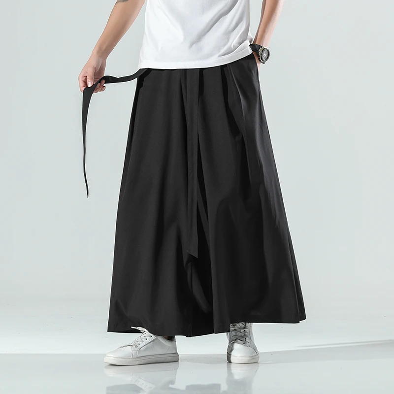 2024 Men Wide Leg Pants Mens Cotton Joggers Retro Loose Trousers Man Japan Style Kimono Pants Male Big Crotch Nepal Robe Pants