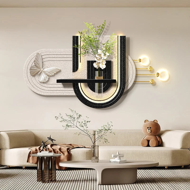 Cream Wind Butterfly LED Decorative Painting Home Decoration Living Room Bedroom Hydroponic Green Plants Sandstone Mural Lamp