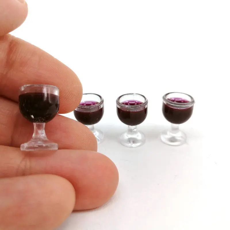 Mini Drink 4pcs Red Wine Glass Champagne Wine Glass Model 1/12 Dollhouse Miniatures Doll Accessories Home Decor Decoration