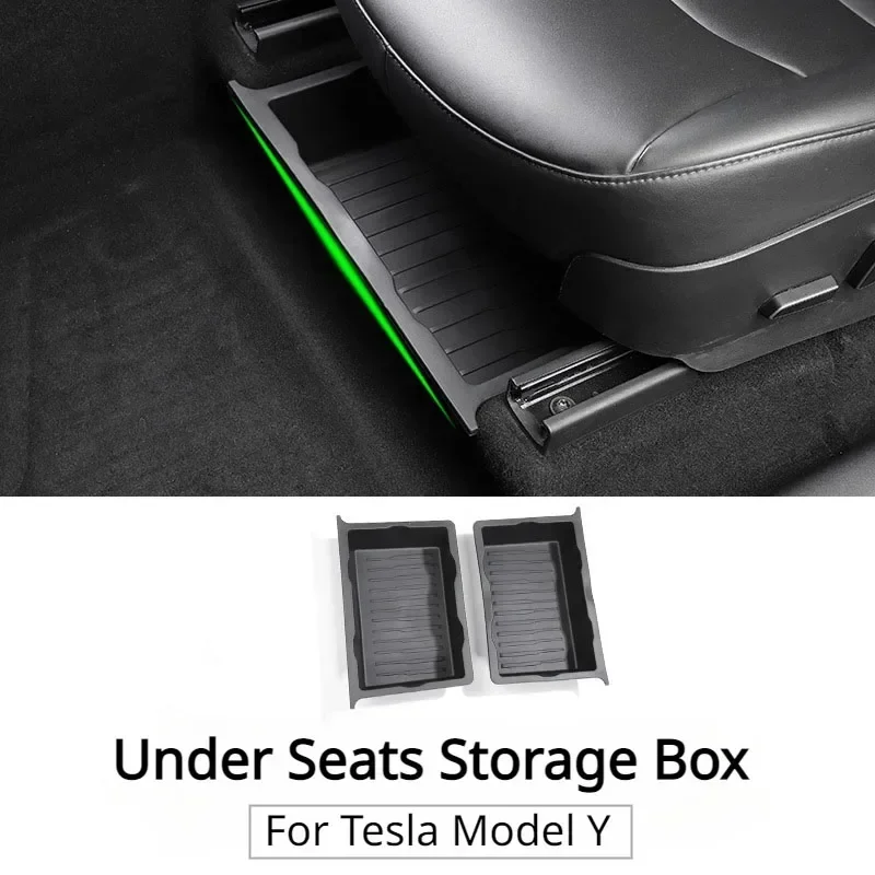 

Underseat Storage Drawer Box For Tesla Model Y 2021-2024 TPE Hidden Push Pull Tray Car Interior Organizer Accessory