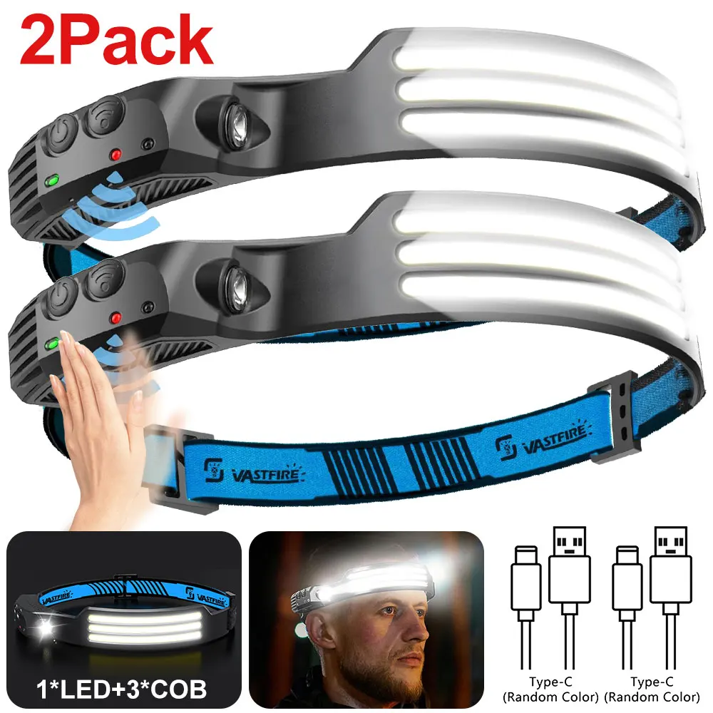 Inductiekoplamp COB + LED-kopzaklamp Ingebouwde batterij USB Oplaadbaar Buiten Waterdicht Kamperen Vissen Werklantaarn ﻿