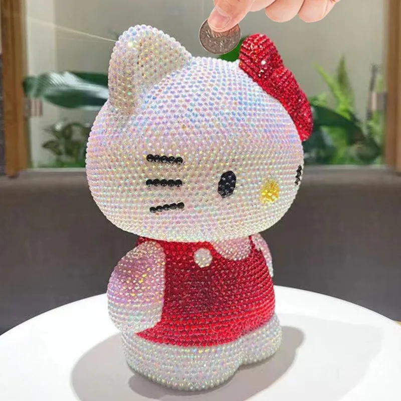 

Cute Hello Kitty Fashion Diamond Paste Savings Can Cartoon Cat Doll Ornament Handmade Diamond Paste Vinyl Baby Savings Can