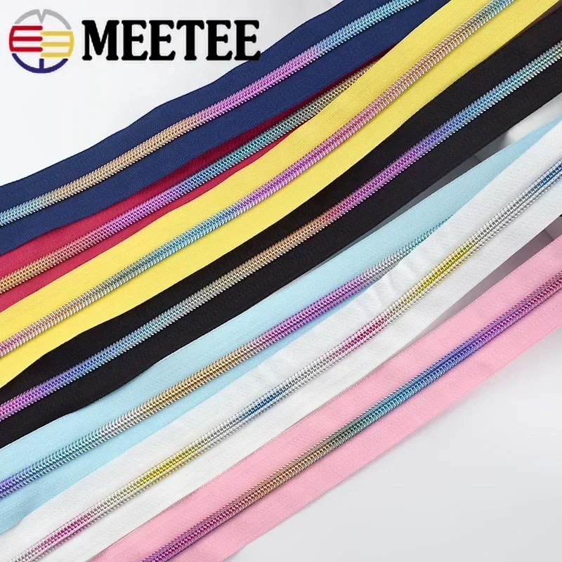5Meter 5 # Regenboog Nylon Rits Tape Met Zip Puller Slider Tas Kleding Jas Decoratieve Ritsen Reparatie Kit Diy naaien Accessoires
