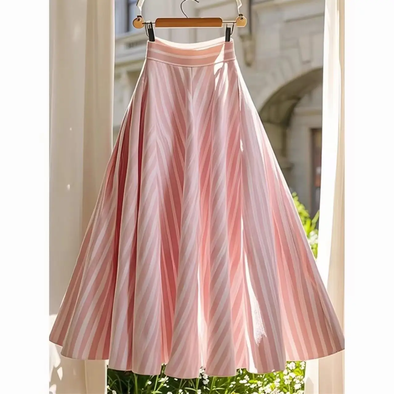 

Осенняя модная полосатая юбка трапециевидной формы с высокой талией для женщин, темпераментная офисная женская юбка-миди, элегантное повседневное универсальное платье
