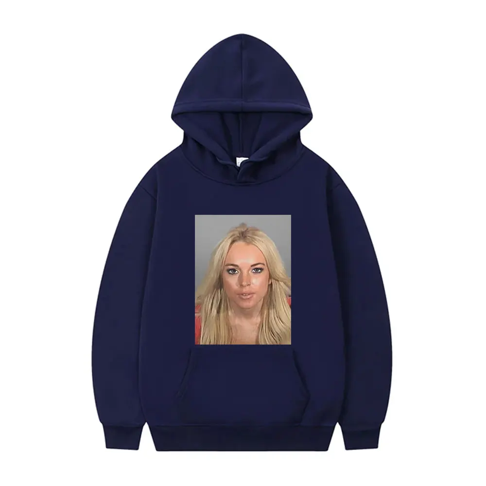 Customization Lindsay Lohan Mugshot Print Hoodie Men Women's Fashion Trend Hooded Tracksuit Unisex Fleece Cotton Oversized Long