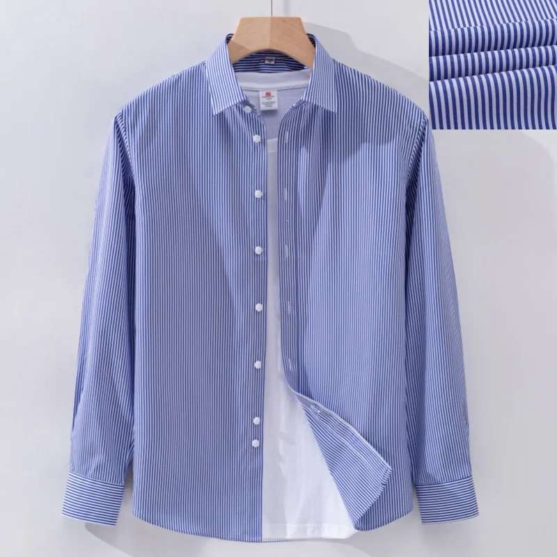 Bamboo Fiber Shirts Man Long Sleeve Office Casual Business Fashion stripe Plaid Mens Shirts Long Sleeve Dress Shirts Slim Fit