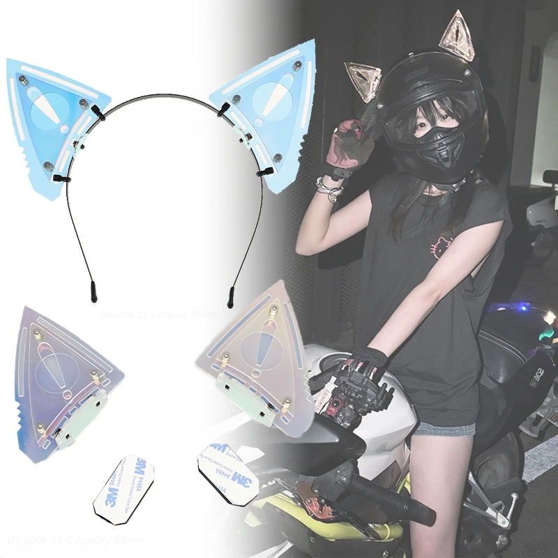 

Cute Cyberpunk Cat Ears Cosplay Hair Hoop Unisex Motorcycle Helmet Stickers Headwear Halloween Headdress Props