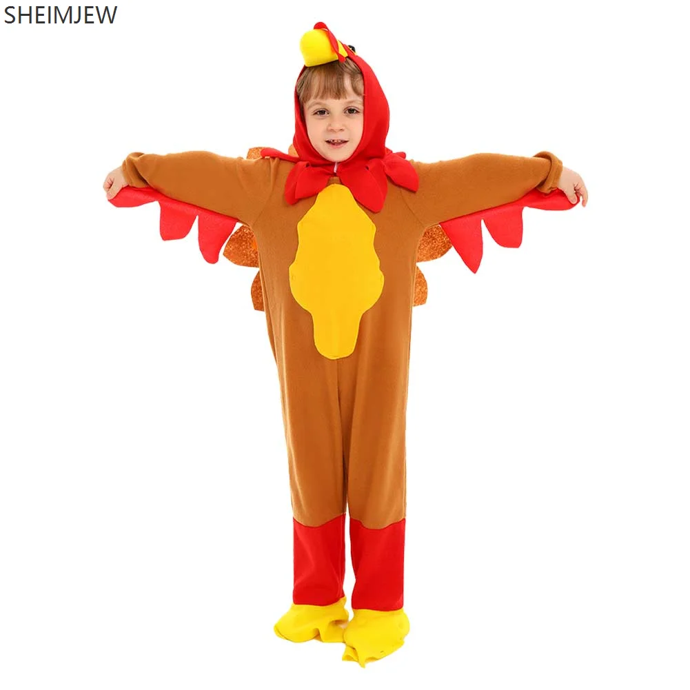 Funny Children's Turkey Role Play Thanksgiving Cartoon Animal Costume Stage Performance Jumpsuit Halloween Carnival Party Set