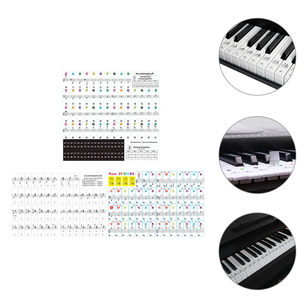 

3Pcs Easy Application Piano Stickers Colorful Keyboard Notes Labels Beginner Music Learning Tools
