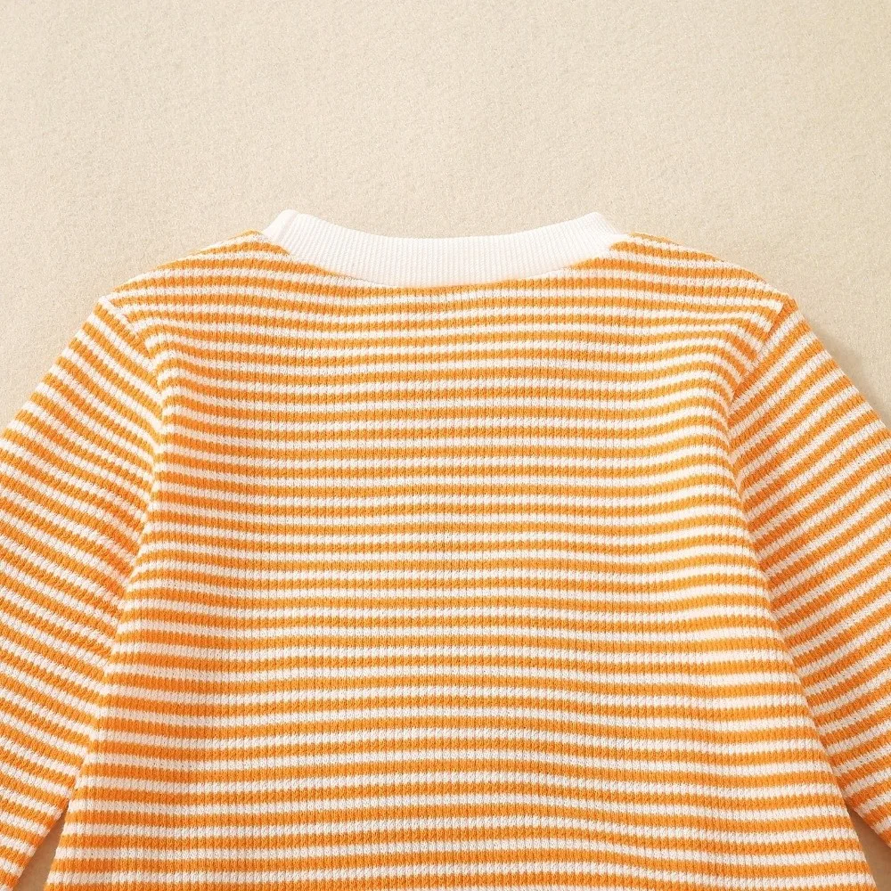 Fashion Bow Pumpkin Embroidery Bodysuit Long Sleeve Button Closure Infant Romper Jumpsuit Autumn Season