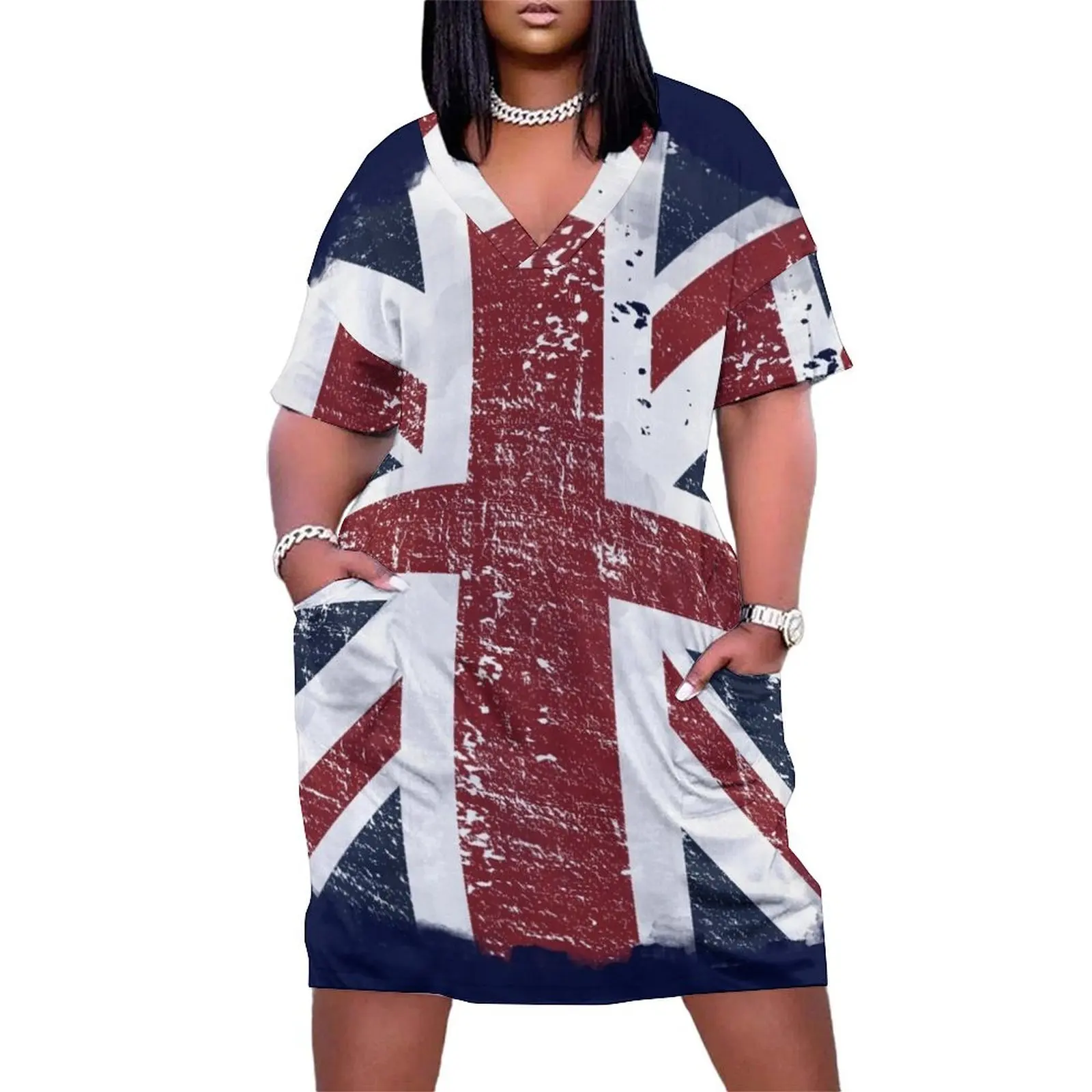 British Flag Distressed Grunge United Kingdom Flag Brexit tshirt Loose Pocket Dress dress for women dresses women summer 2025