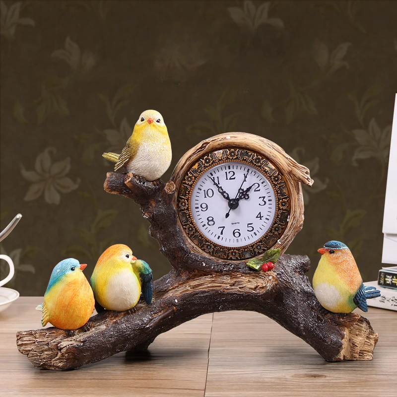 

Bird Branch Table Clock Home Decoration Living Room Bedroom Office Table Watch Mute Resin Desk Clock Decoration Gift